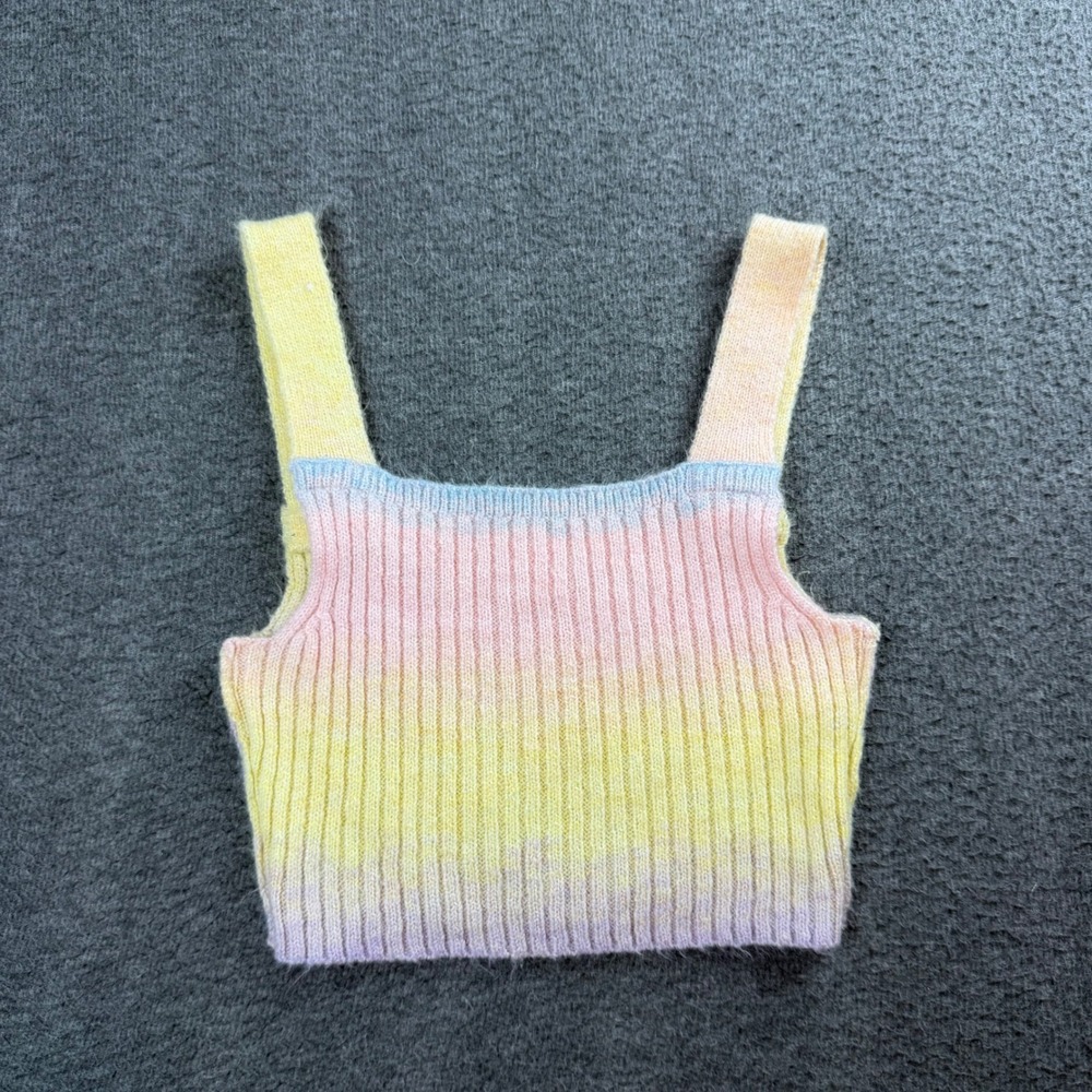 Out From Under‎ Knit Crop Top Women's XS Pastel Ombre Ribbed Fuzzy Sweater Tank